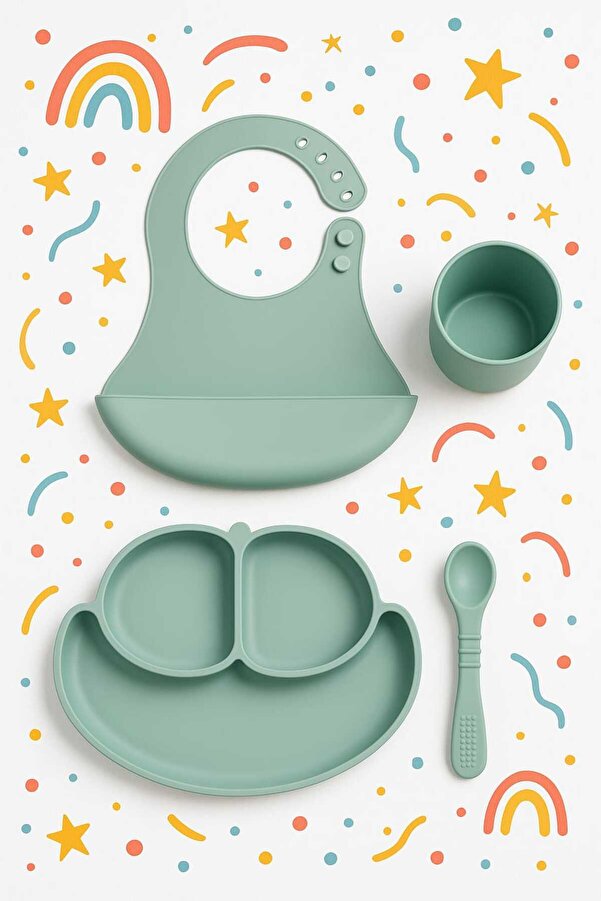 CKM silikon Silikon Bebek Beslenme Seti 4 Parça Mit Yeşili