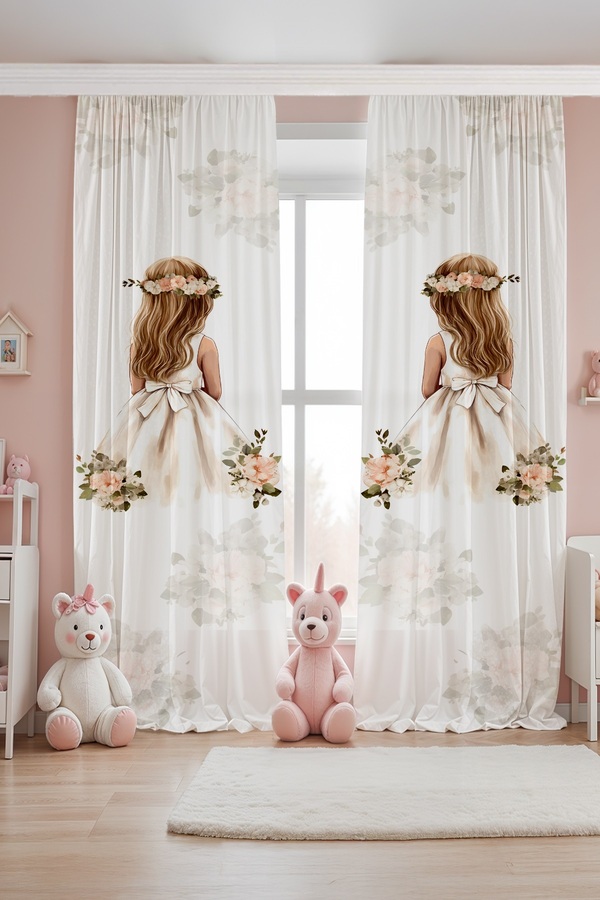 Evpanya Sade Sarı Saçlı Prenses Desenli Çocuk Bebek Odası Fon Perde (Tek Kanat Fiyatlandırma)