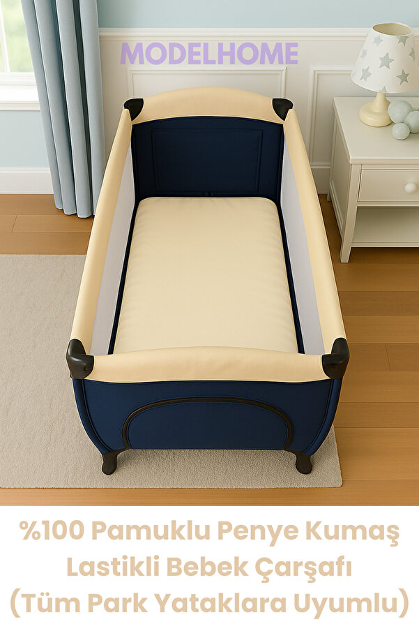 MODELHOME Krem Renkli %100 Pamuklu Soft Penye Kumaş Lastikli Bebek Yatağı Çarşafı (Tüm Park Yataklara Uyumlu)