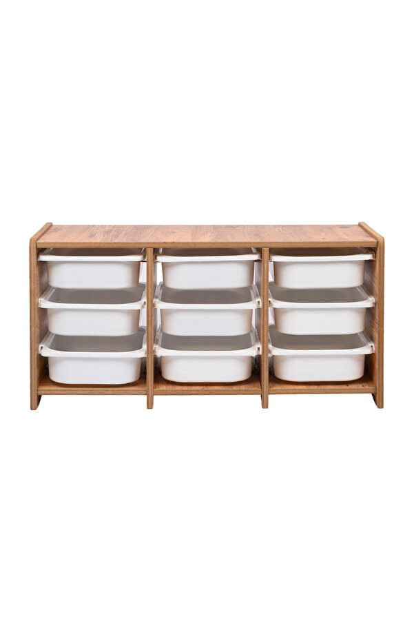 BEEVOLİ 18mm MDF Ceviz Çocuk Odası Dolabı, Beyaz Çekmeceli 9’lu Düzenleyici Ünitesi 110x45x60