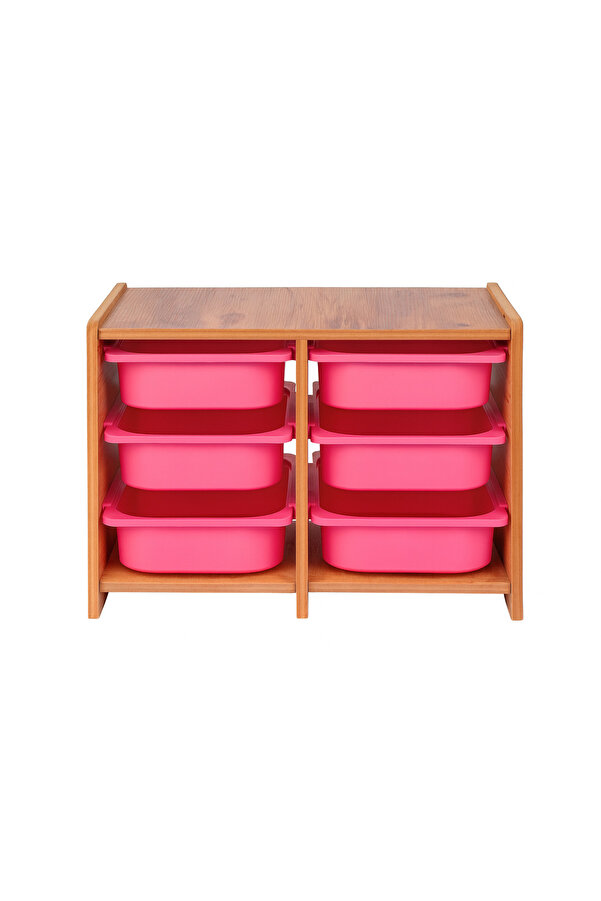 BEEVOLİ 18mm MDF Ceviz Çocuk Odası Dolabı, Pembe Çekmeceli 6’lı Düzenleyici Ünitesi 75x45x60
