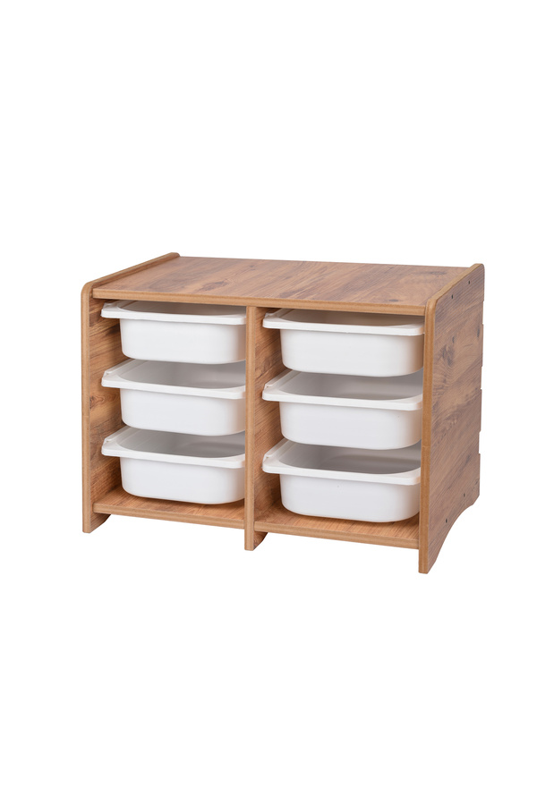 Genel Markalar 18mm MDF Ceviz Çocuk Odası Dolabı, Beyaz Çekmeceli 6’lı Düzenleyici Ünitesi 75x45x60