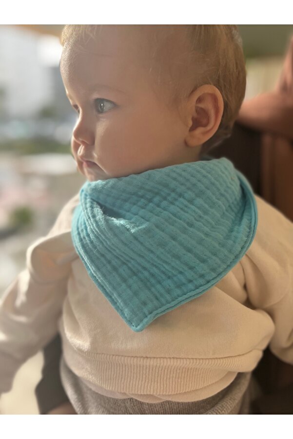 runbaby Dört Kat Multi Müslin Çıtçıtlı Bebek Salya Önlük & Fular (Turkuaz)