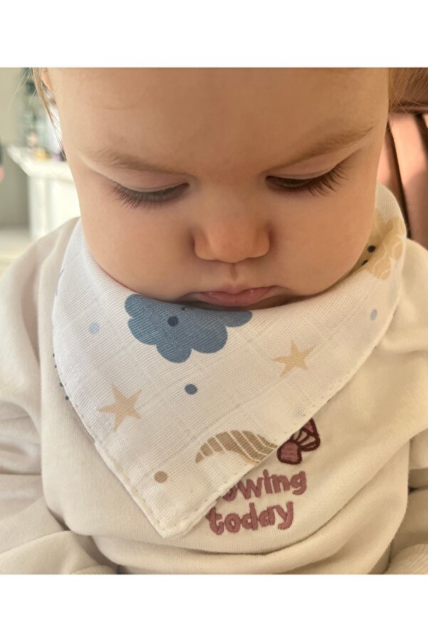 runbaby Müslin Kumaş Çıtçıtlı Bebek Salya Önlük & Fular (bulut )