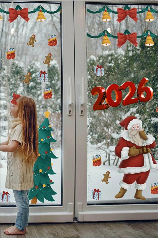 PANDA SOKAĞI 2026 Yılbaşı Sticker Seti Cam Duvar Süsü Yeni Yıl Sticker Çıkartma