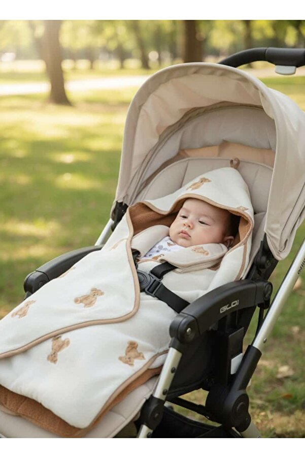 PAMUK HANIM Pamuklu çok amaçlı puset, bebek arabası, oto koltuğu kız- erkek bebek battaniye ayı teddy/kahverengi