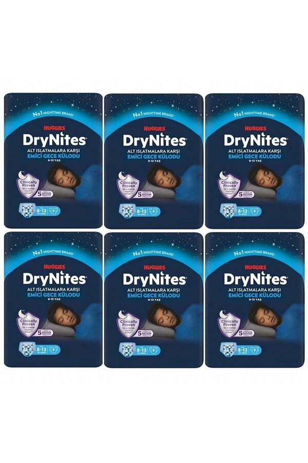 Huggies DRYNİTES EMİCİ GECE KÜLOT BEZ ERKEK 8-13 YAŞ 9 LU 6 PAKET