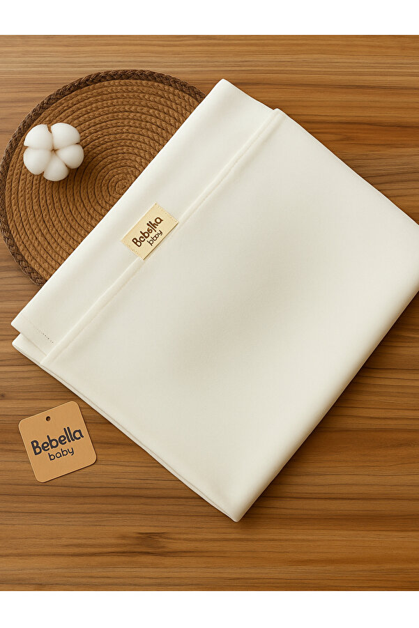 Bebella Ekru Kız Erkek Bebek Battaniyesi %100 Pamuklu Çift Katlı Taraflı Hediyelik Çok Amaçlı Örtü 85x85
