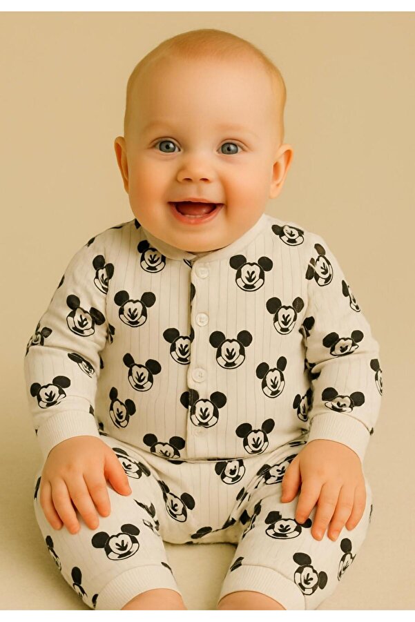 anne dokunuşu gibi KUZUM BEBE Kahve Güneş Desenli Organik Yenidoğan Fitilli Kumaş Kız Erkek Bebek 2’li Hastane Çıkışı Pamuk Takım