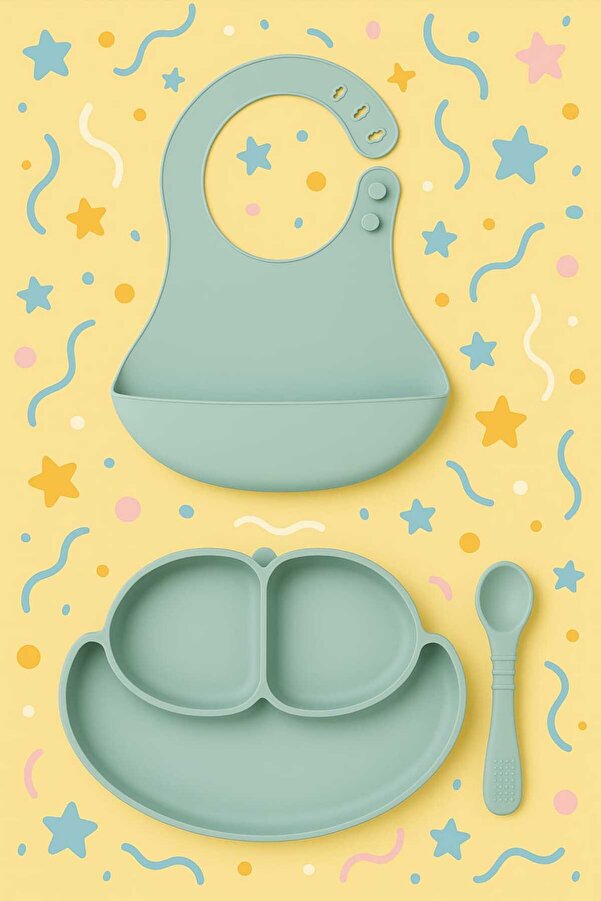 CKM silikon Silikon Bebek Beslenme Seti 3 Parça Mit Yeşili