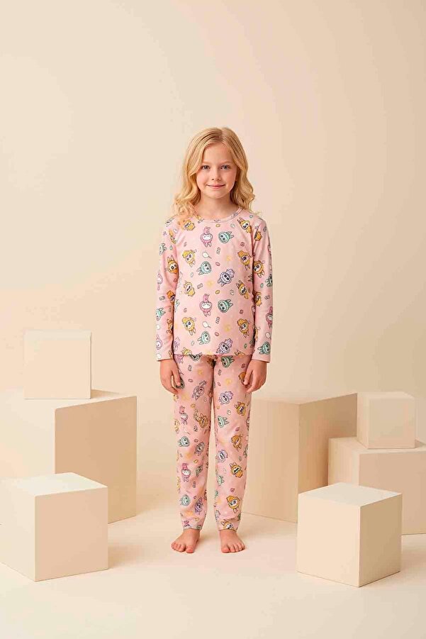 rindahomewear KIZ ÇOCUK MİLAN LİZBON LABUBU UZUN KOL PİJAMA TAKIMI