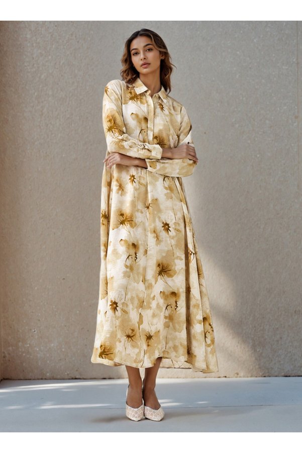Iconic Floral Print Shirt Women Dress with Collar