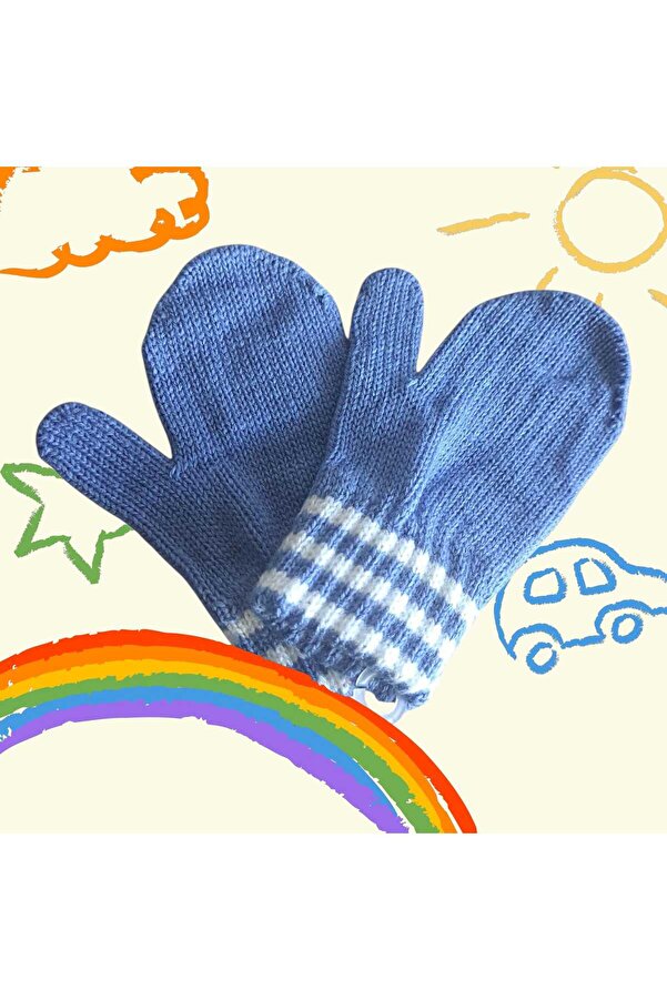 eleven market Parmaksız Erkek Bebe Eldiveni Mavi Örgü Eldiven 0-3 Yaş