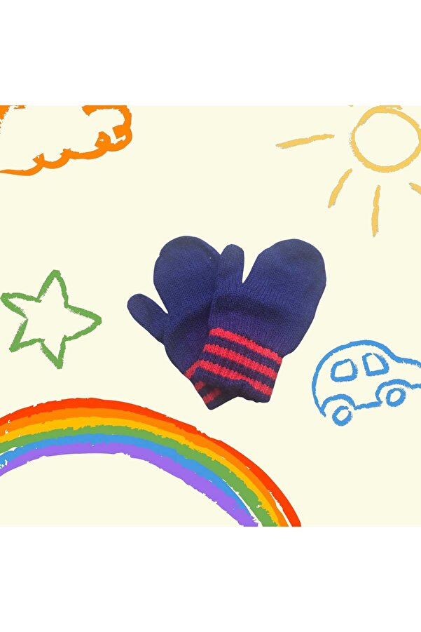 eleven market Parmaksız Erkek Bebe Eldiveni Lacivert Örgü Eldiven 0-3 Yaş