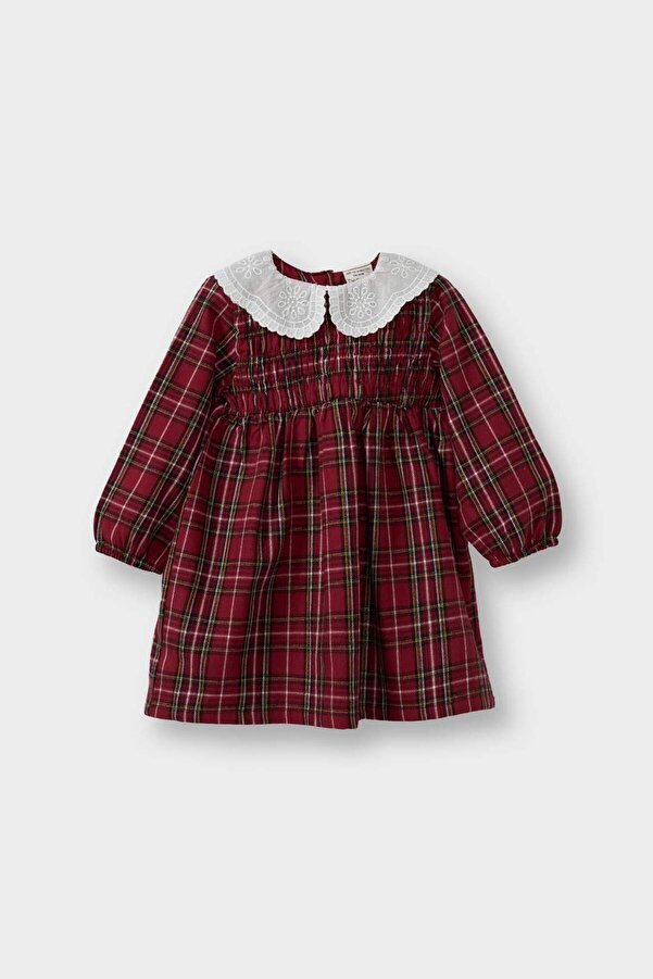 Defacto Bebe Yaka Uzun Kollu Flanel Elbise Kız Bebek G1660A525WN