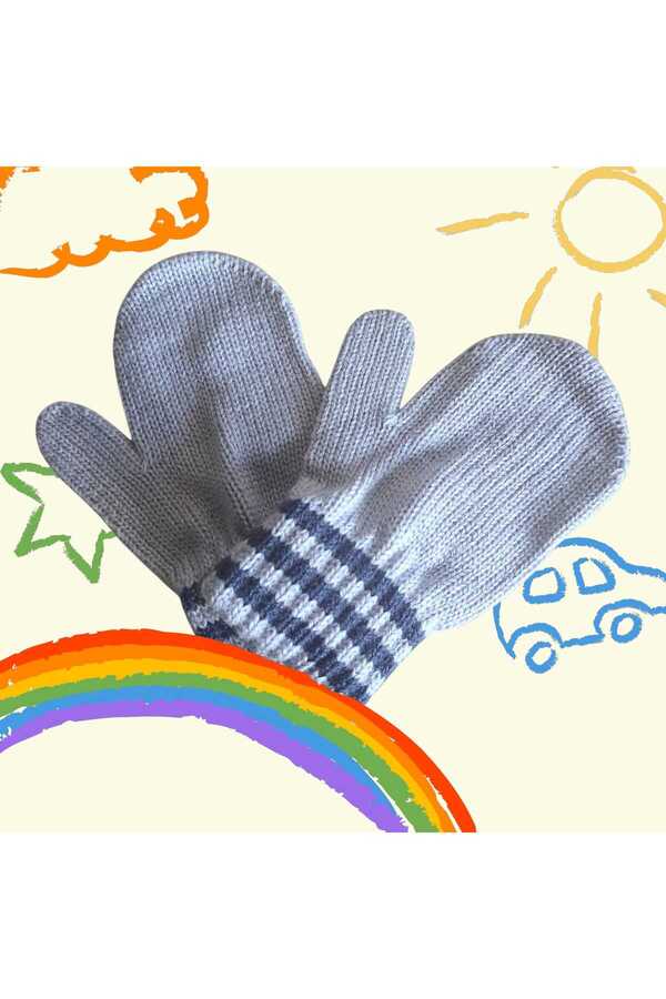 eleven market Parmaksız Erkek Bebe Eldiveni Gri Örgü Eldiven 0-3 Yaş