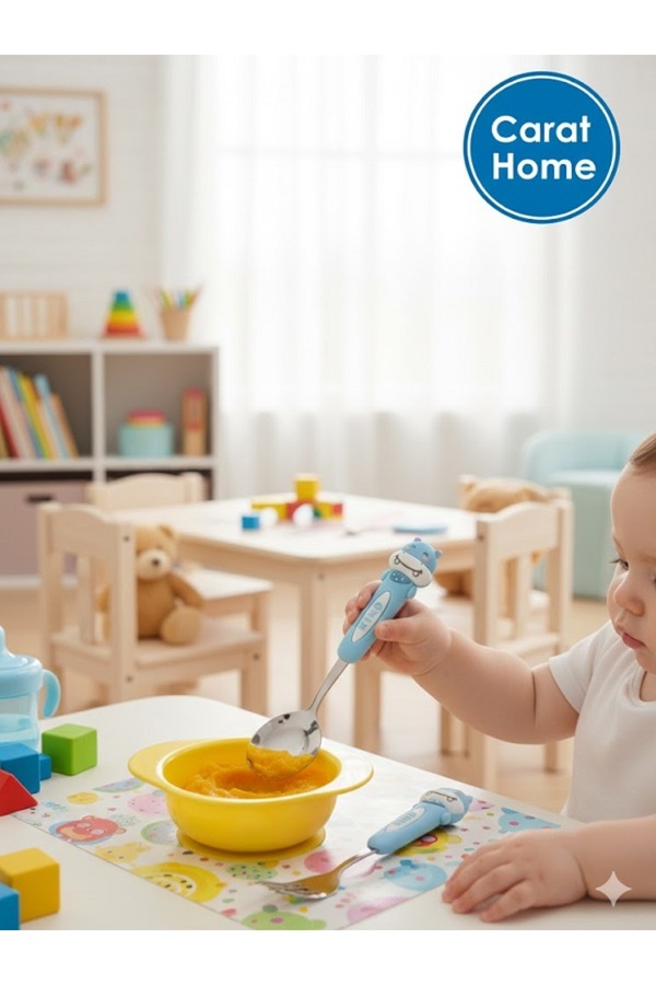 Tasarım Evi Ultra Lüks Paslanmaz Çoçuk Mama Kaşık ve Çatal Seti