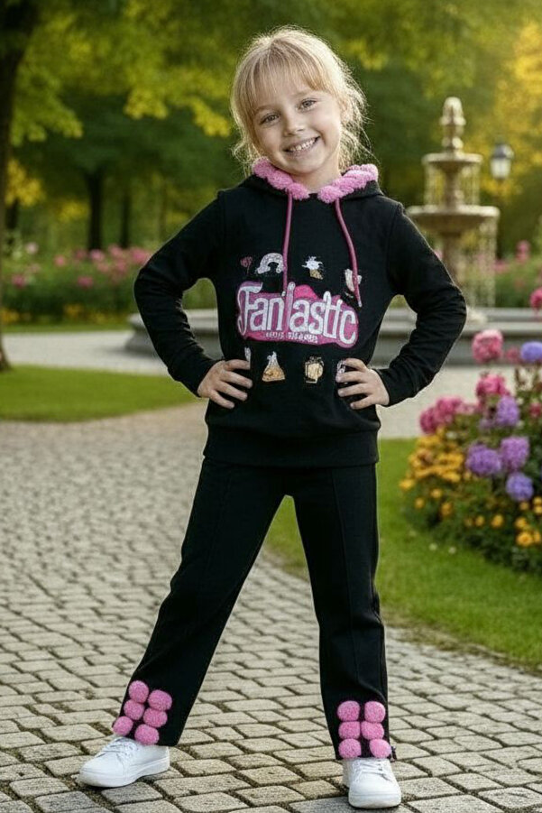 ELAFOR Kız Çocuk Baskılı ve Ponponlu Eşofman Takımı