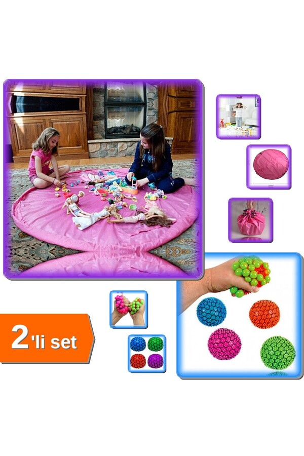 HerEveOyuncak Taşınabilir Büyük Oyuncak Hurcu Pembe + 2 Adet Beyin Şekilli Stres Topu - 2li Set H1Q9U3