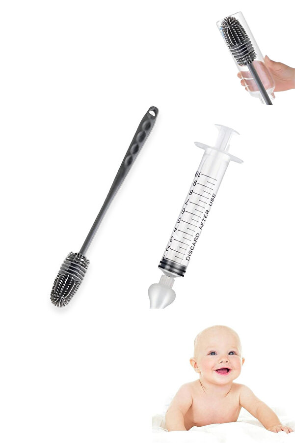 Fresh Moon Biberon Temizleyici Fırça Ve Bebek Burun Şırıngası Seti Emzik Suluk Şişe Yıkama Fırçası Ve Aspiratör