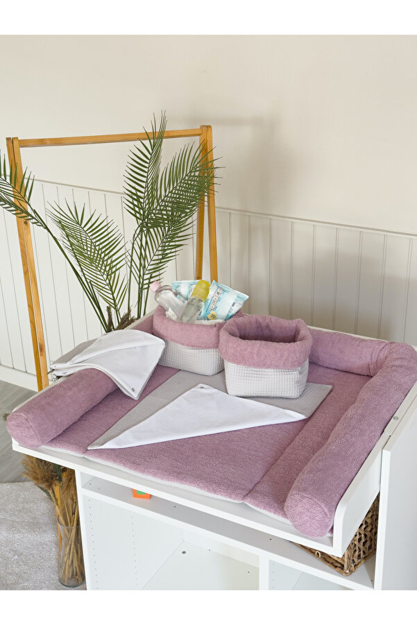 Pastelya Pembe Gri Bebek Alt Açma Seti, Su Geçirmez Değiştirebilir Ped, Alt Açma Minderi