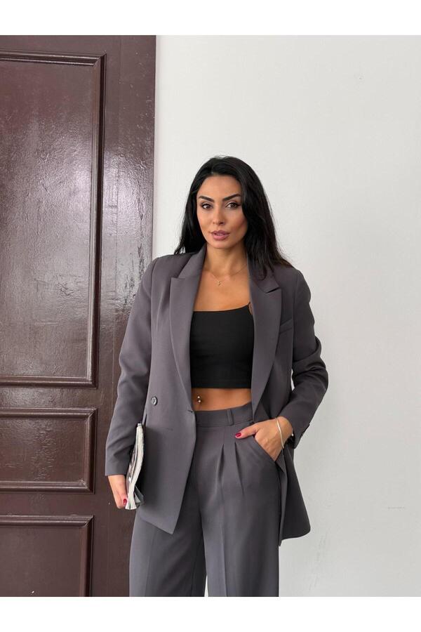 Afri Gray Women's Polly Viscon Suit – 1St. Class Fabric Blazer Jacket & Palazzo Pants Double Suit