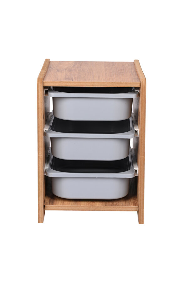 BEEVOLİ 18mm MDF Ceviz Çocuk Odası Dolabı, Gri Çekmeceli 3’lü Düzenleyici Ünitesi 35x45x60