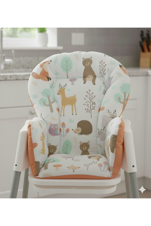 Wenaris %100 Pamuk Kumaş Çift Taraflı Bebek Mama Sandalyesi Minderi( Kemer Geçme Yerleri Mevcuttur)