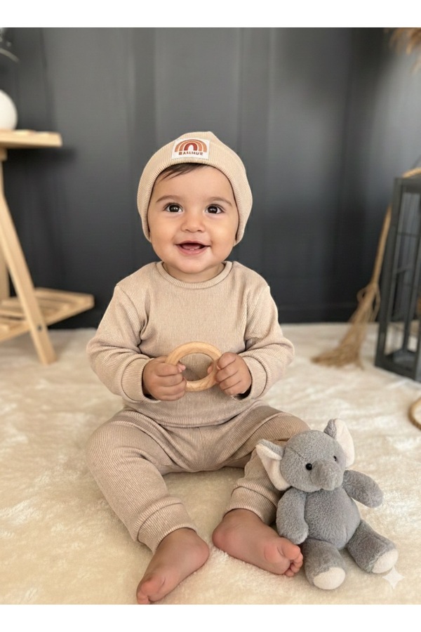 BAHNUR BEJ BEBEK ÇOCUK BERELi ALT ÜST UNiSEX TAKIM SET Kreş Eşofman TAKIM ESNEK