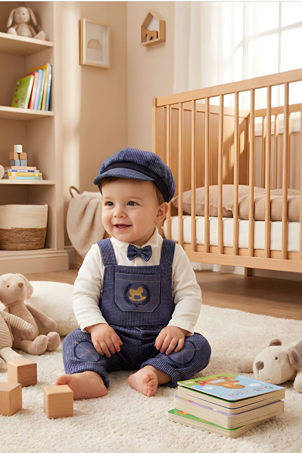 Mai Perla At Nakışlı Kasketli 3 Parça Bebek Takım