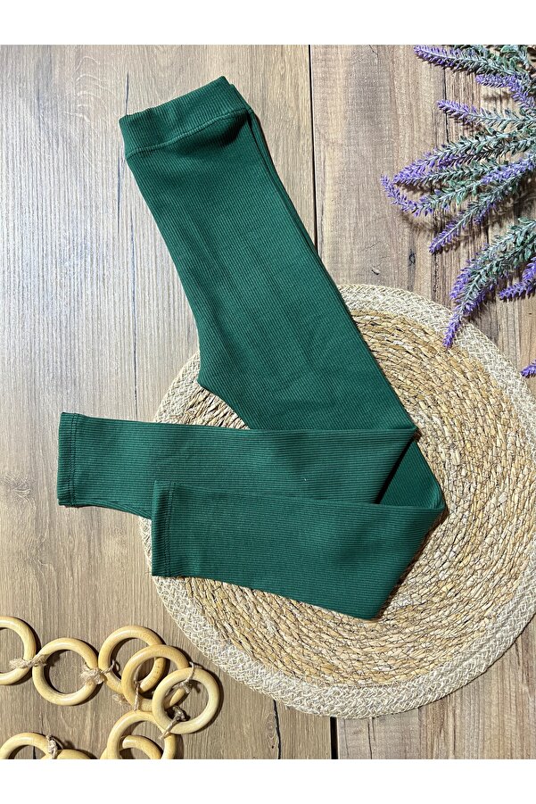 Babyelisco Kız çocuk pamuklu kaşkorse fitilli uzun tayt haki yeşili 1-12 yaş