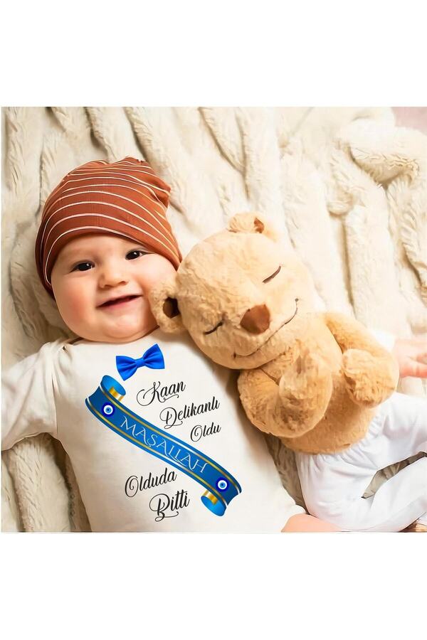 Baby&Baby Uzun Kollu Isim Yazılabilir Sünnet Delikanlı Oldu Pamuklu Organik Baskılı Erkek Bebek Body Zıbın
