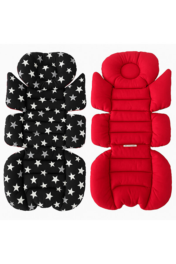Jaju Baby Siyah Yıldız-kırmızı Kombineli Bebek Arabası Minderi