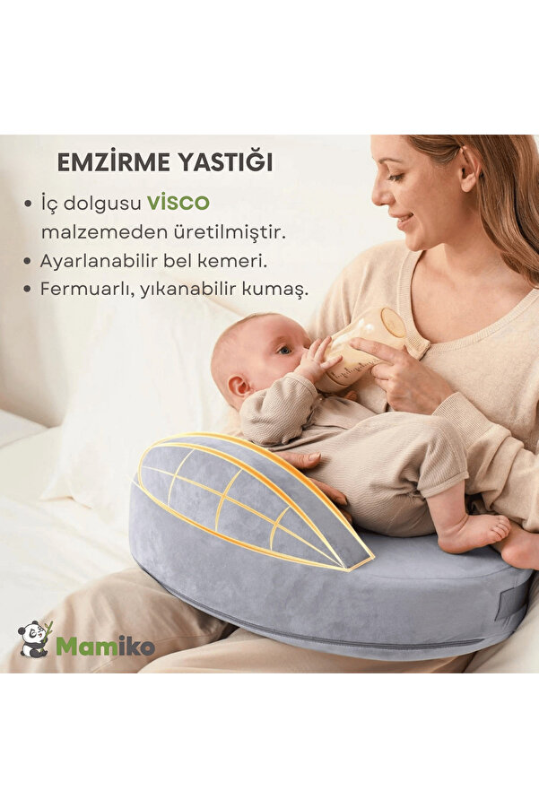 Mamiko Emzirme Yastığı, Bebek Destek Minderi, Yıkanabilir Kumaş, Hafızalı Köpük, Visco, Ortopedik