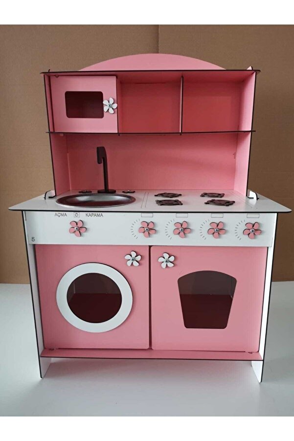 MURATAHŞAP Ahşap Oyuncak Mutfak Dolabı Pembe