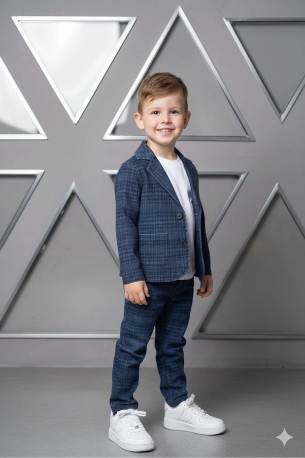 Bontino Boys Patterned Jacket Pants and T-Shirt 3 Piece Set Stretchy Cotton Fabric