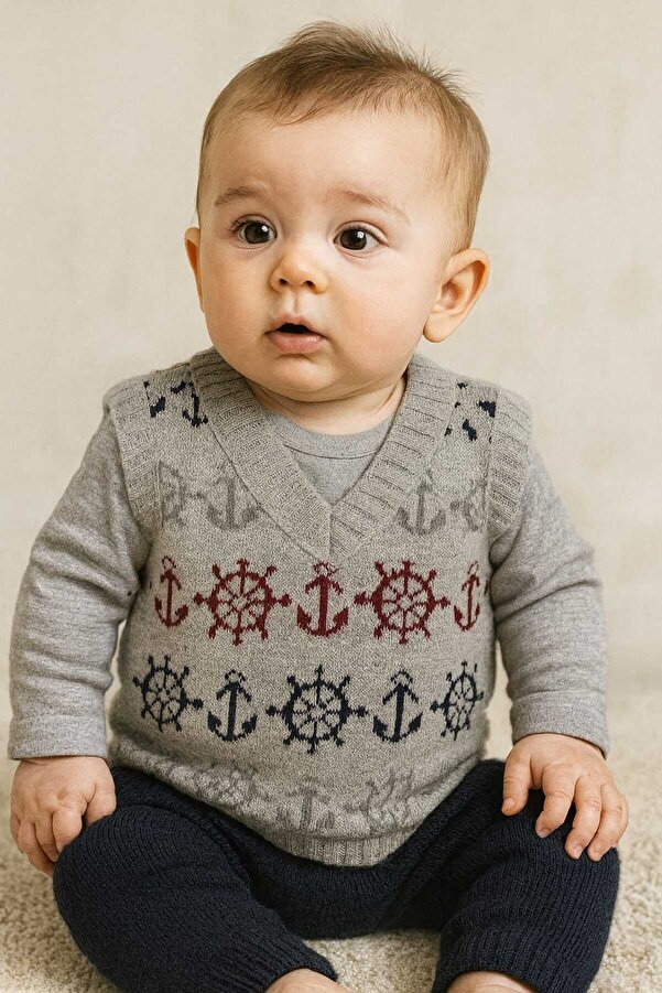 krm kerem bebe Çapa Desenli Bebek Süveter