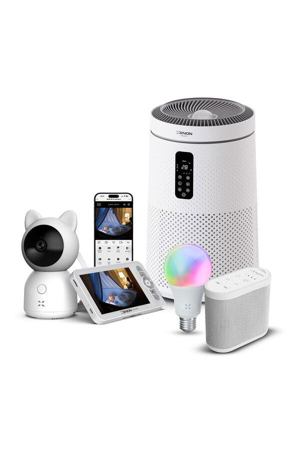 Xenon Smart Akıllı Bebek Kamerası Hava Temizleyici Beyaz Gürültü Pış Pış Sesi Uyku Arkadaşı ve RGB Ampul Seti