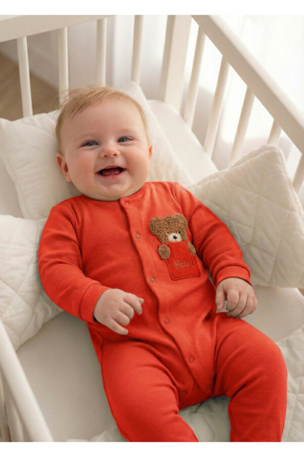 hobbe baby Ayıcık Nakışlı 3 - 24 Ay Bebek & Çocuk Pamuklu Tulum Unisex