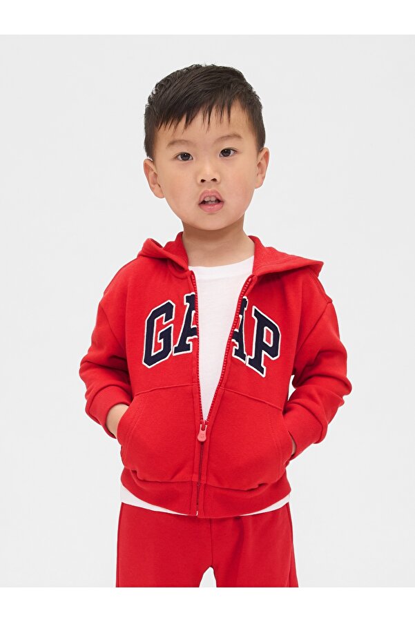GAP Erkek Bebek Siyah Logo Relaxed Fermuarlı Sweatshirt