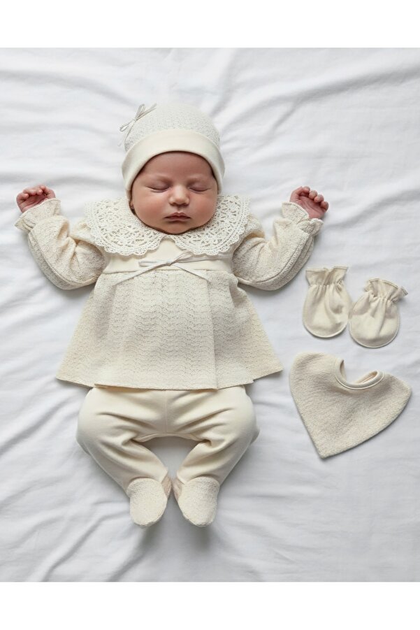 GizaKids %100 Pamuk Kız Bebek Yenidoğan 5 Parça Hastane Çıkışı Set / Mevlit