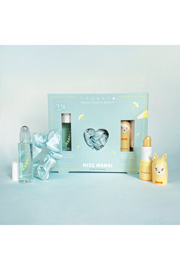 Inuwet Miss Monoi Set -Yeşil Saç Tokası, Monoi Kokulu Parfüm ve Ananas Aromalı Dudak Nemlendiricisi