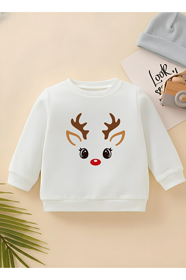 CDA Premium Tatlı Geyik Suratı Çocuk Unisex Sweatshirt