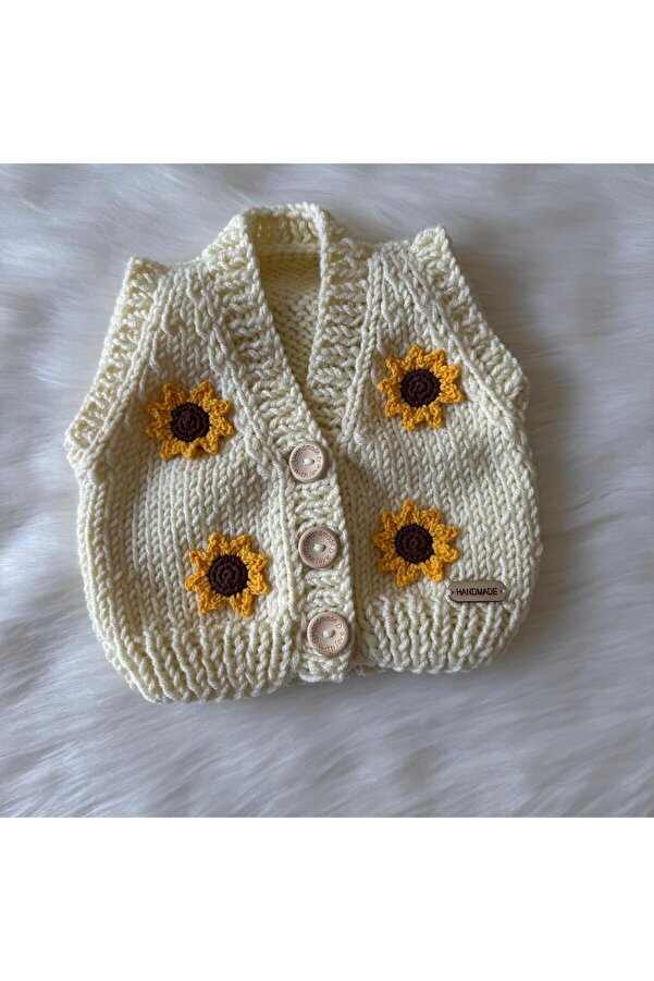 Melonndesign EL ÖRGÜSÜ AYÇİÇEĞİ MOTİFLİ BEBEK /ÇOCUK YELEK