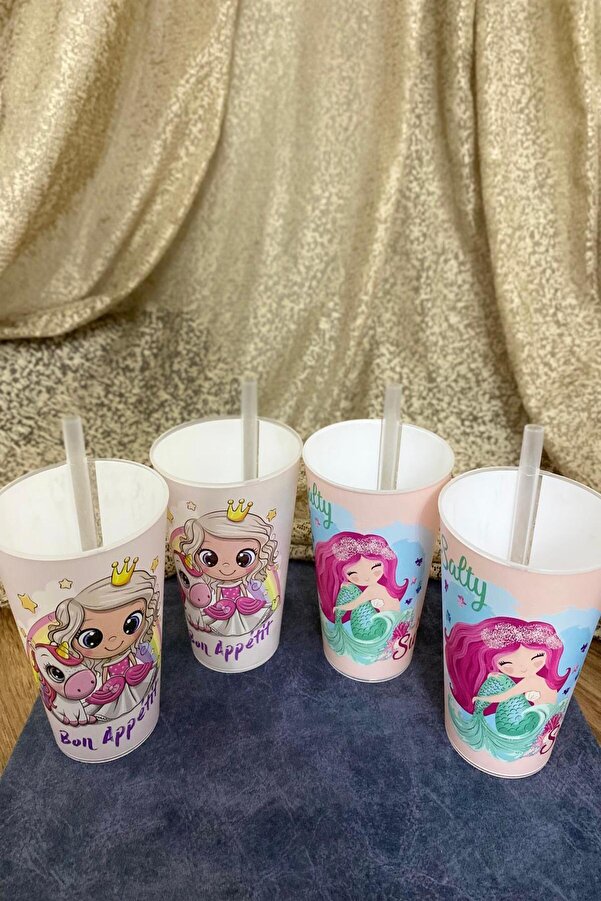 Gondol Pipetli bardak, Alıştırma bardağı, 400ML Kız ve Erkek 4lü set