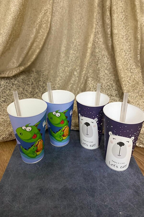 Gondol Pipetli bardak ,alıştırma bardağı, 400ML erkek ve kız 4lü set