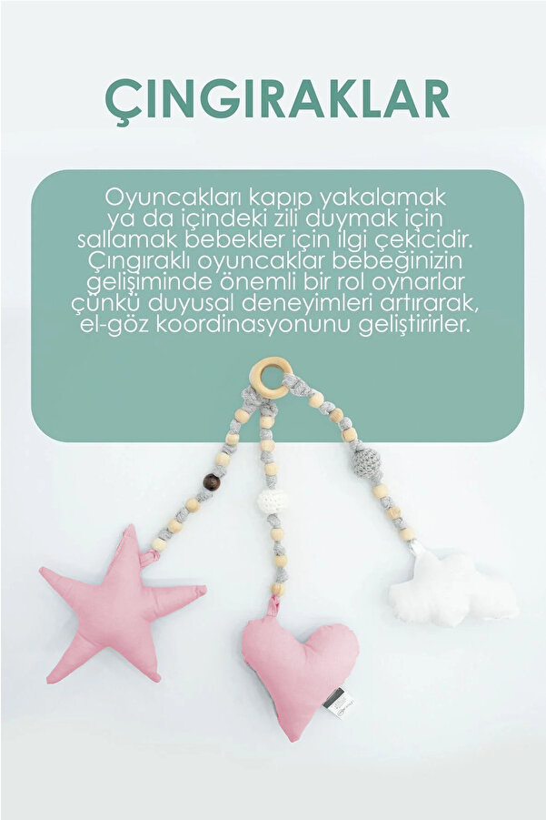 mordesign Bebekler Için 3 Adet Montessori Oyuncak, Handmade Çıngırak Oyuncak, Bebek İçin Diş Kaşıyıcı, Pudra