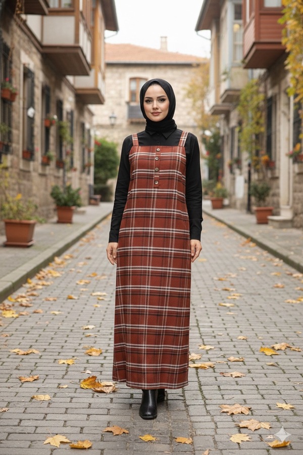 hanımeli Ekose Desen Jile Elbise