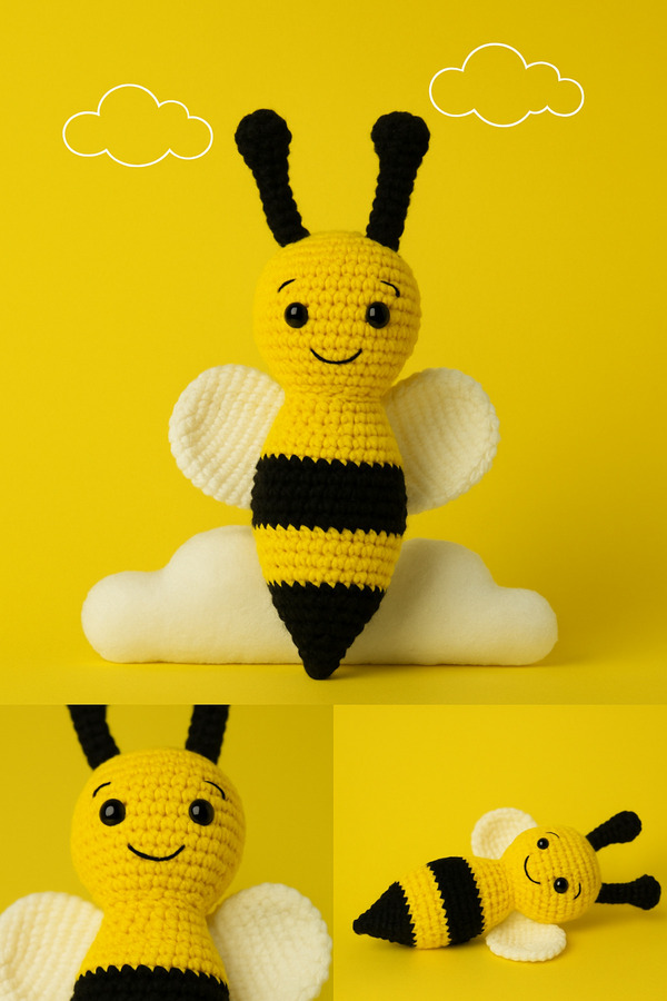 Banvela Handmade Amigurumi Arı Bebek Oyuncak El Örgüsü Yumuşak Organik Pamuk Güvenli Diş Kaşıyıcı&Çıngırak Bebek