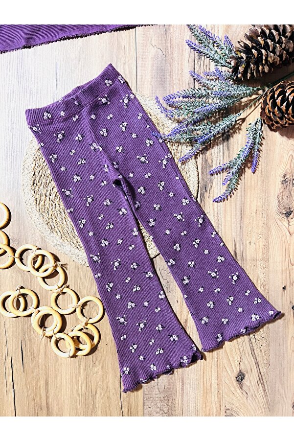 Babyelisco Bordo, yumoş dokulu, şardonlu, çiçekli İspanyol paça tayt